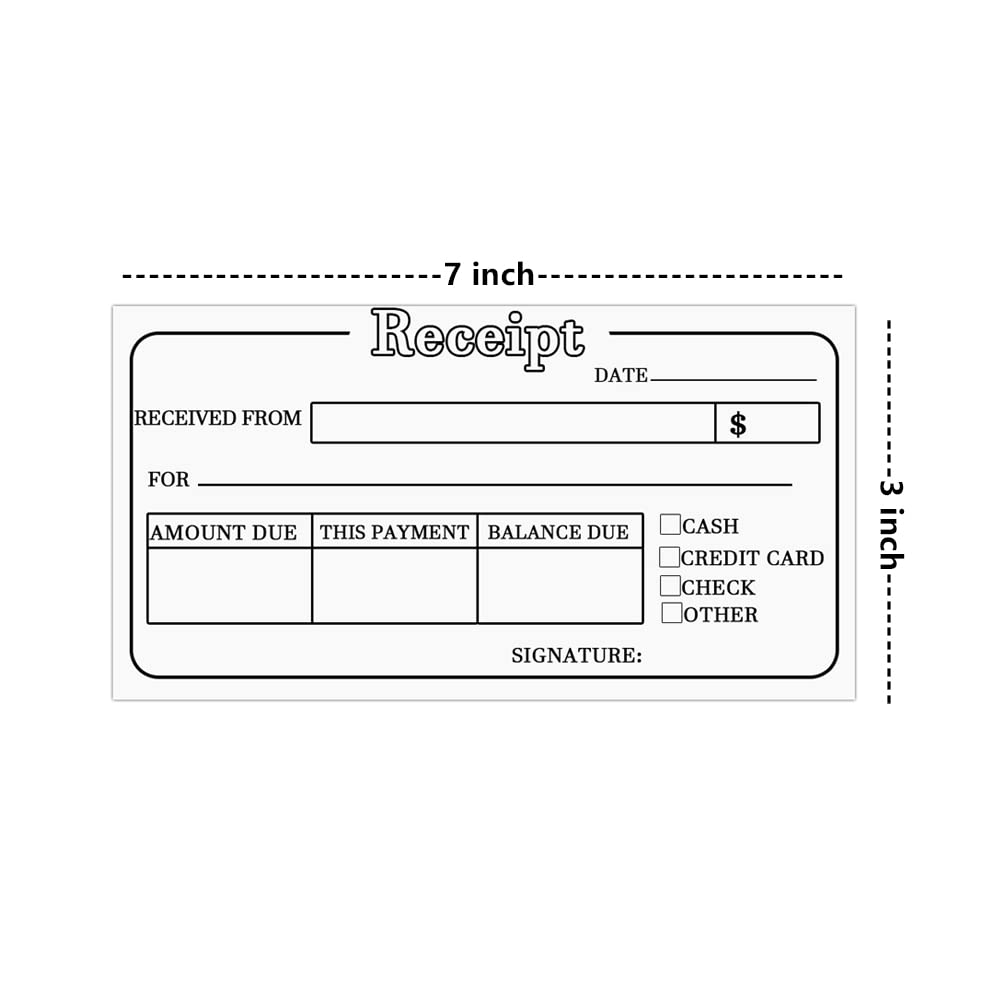 Money and Rent Receipt Book,3x7 Inch Carbonless Copy Receipt Book for Boutique Business Supplies,5 Pack(50 Sets Per Book)