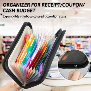 13 Pocket Coupon Receipt Organizer with Card Holder, Expandable Ticket Storage & Card Case with Sticky Labels,Check/Bill/Invoice/Cash Sorter Wallet,for Home, Purse, Car Glovebox