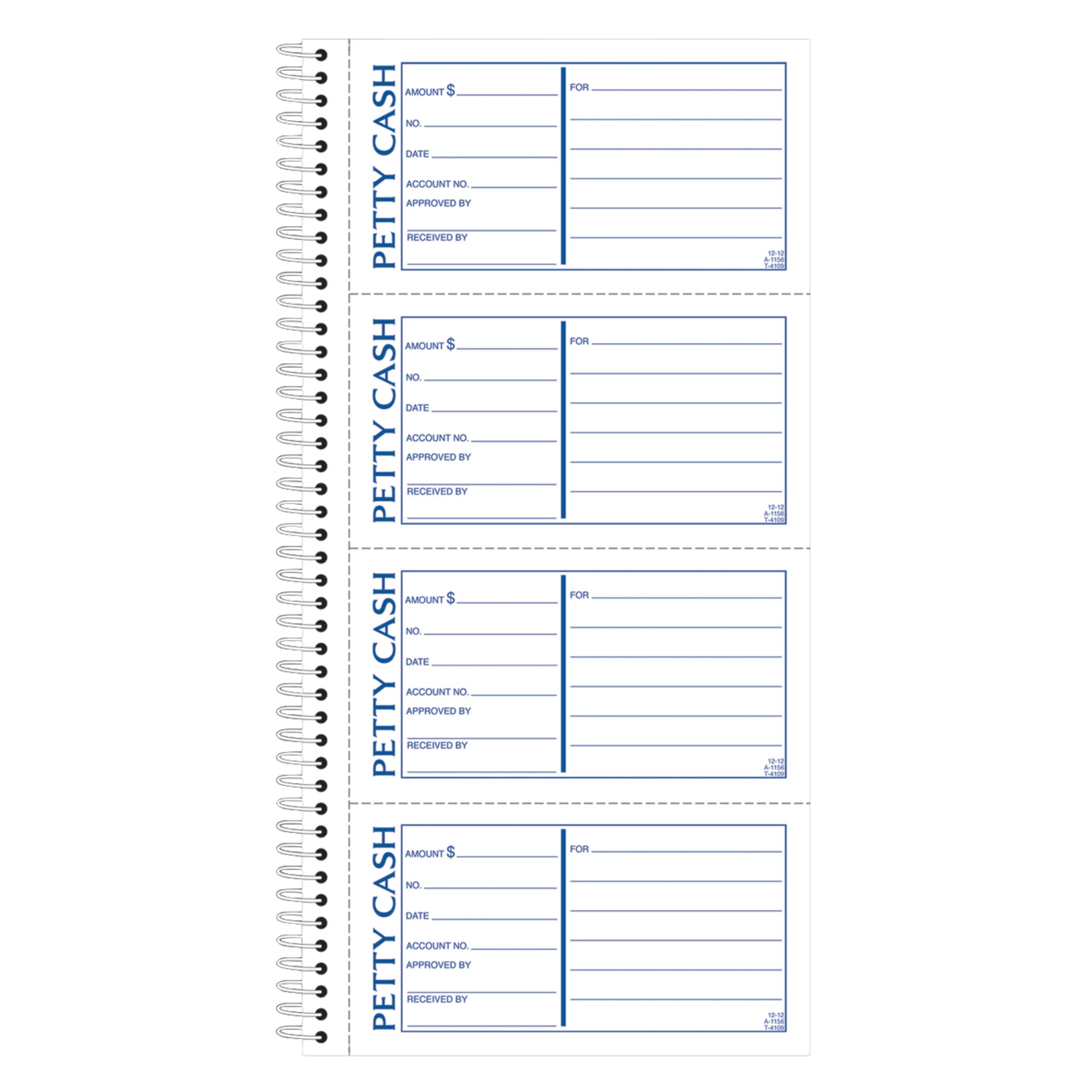 Adams Spiral Petty Cash Book, 2-Part, Carbonless, 4 Messages per Page, 200 Sets per Book (SC1156)