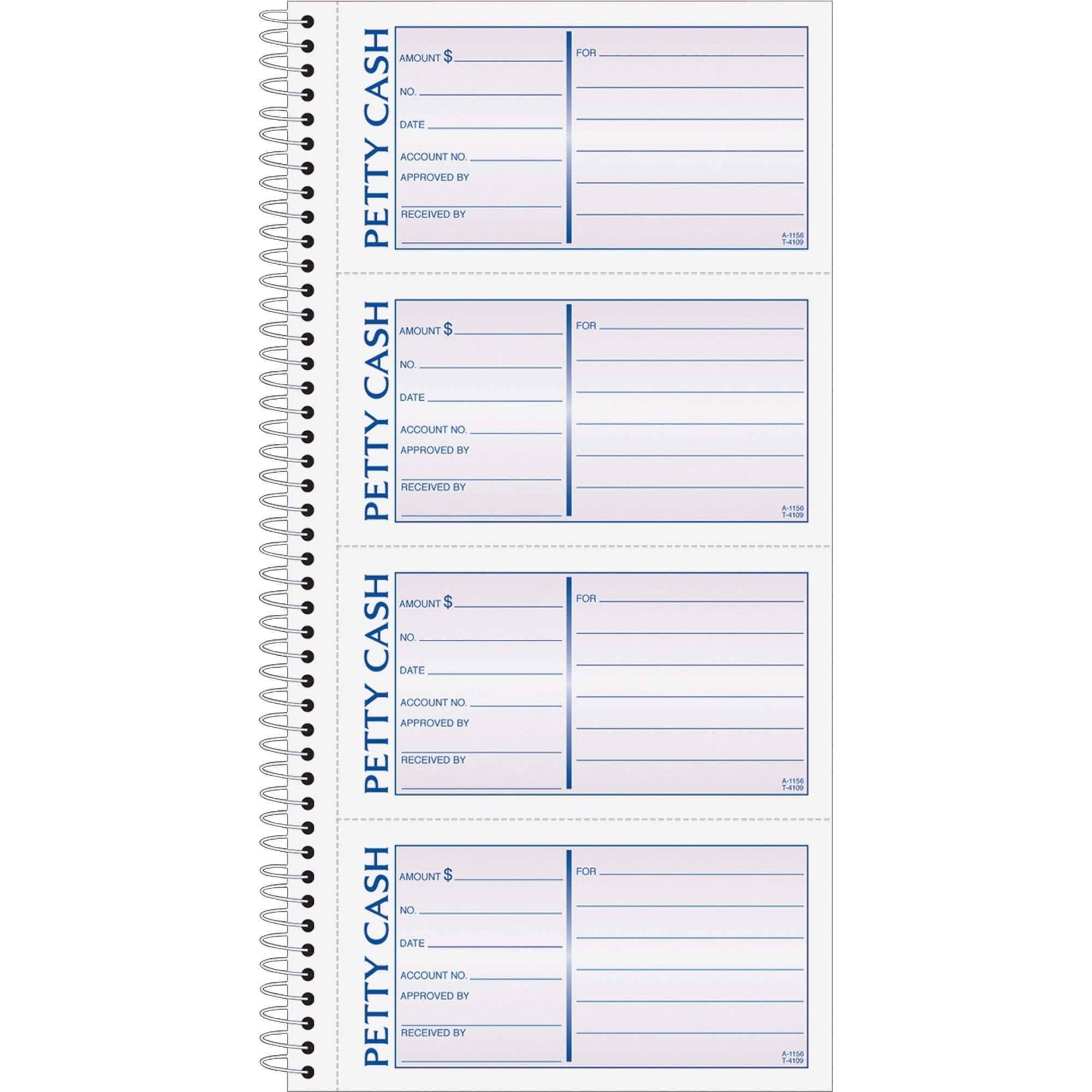 Adams Spiral Petty Cash Book, 2-Part, Carbonless, 4 Messages per Page, 200 Sets per Book (SC1156)