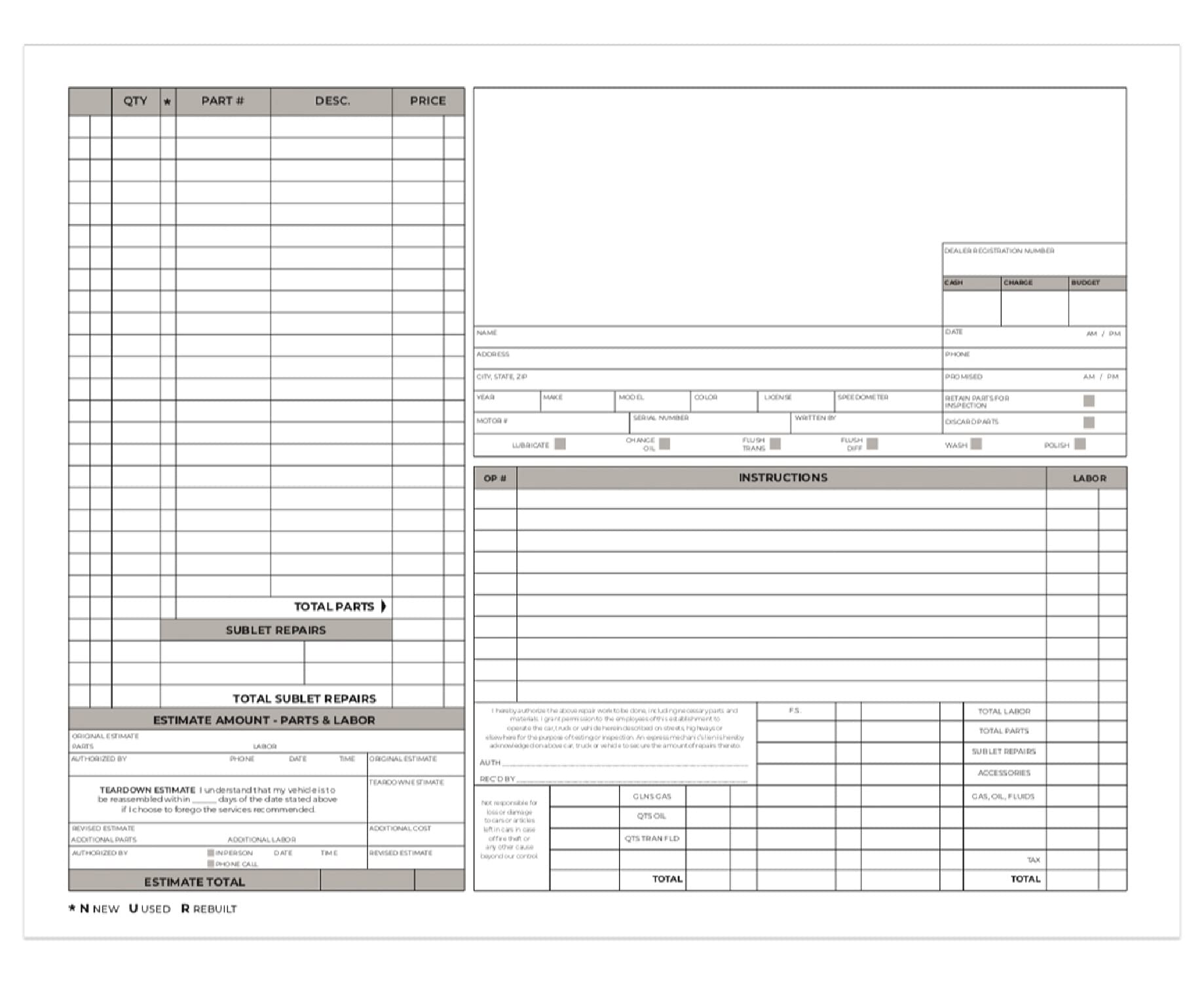 Auto Repair Check 3-Part Carbonless Invoice Form Pad / 50 Carbon Copy Sets / 8.5" x 11" Automotive Vehicle Mechanic Purchase Sales Receipt Book Forms