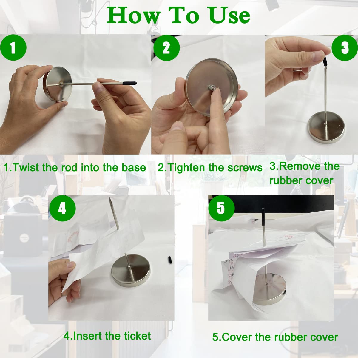 4 Pack Desk Receipt Holder Bill Fork, Receipt Spindle Receipt Holder Spike, Check Bill Holder, Stainless Steel Ticket Spike Check Spindle for Restaurant Supermarket Checkout Counter Accountant