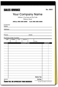 custom sales invoice personalized duplicate carbonless form with your company name - 2 books (100 sets) numbered