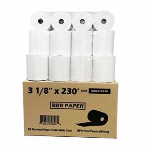 (32 rolls) 3 1/8 x 230 square pos register thermal receipt paper rolls, tsp100, ct-s300, ct-s2000, m129b, m129c, m244a 109282 pmc05214 856348 bpa free - nayelish