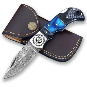 winterfell personalized folding pocket knife - handmade 6.5'' camping, hiking knife with damascus steel blade