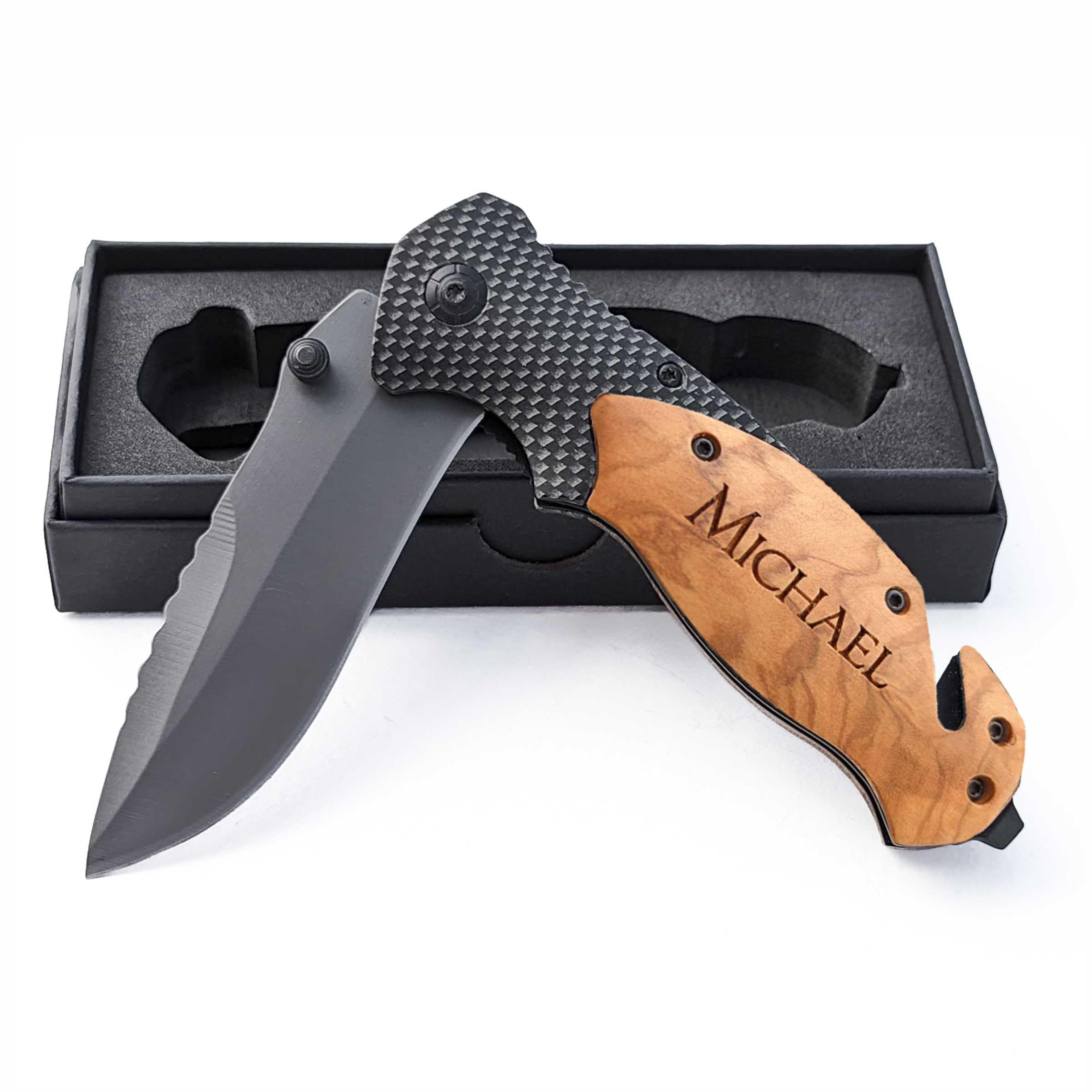 Personalized Engraved Wood Handle Pocket Knife - Personalized Gift for Men - Custom Box Included