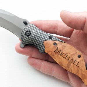 Personalized Engraved Wood Handle Pocket Knife - Personalized Gift for Men - Custom Box Included