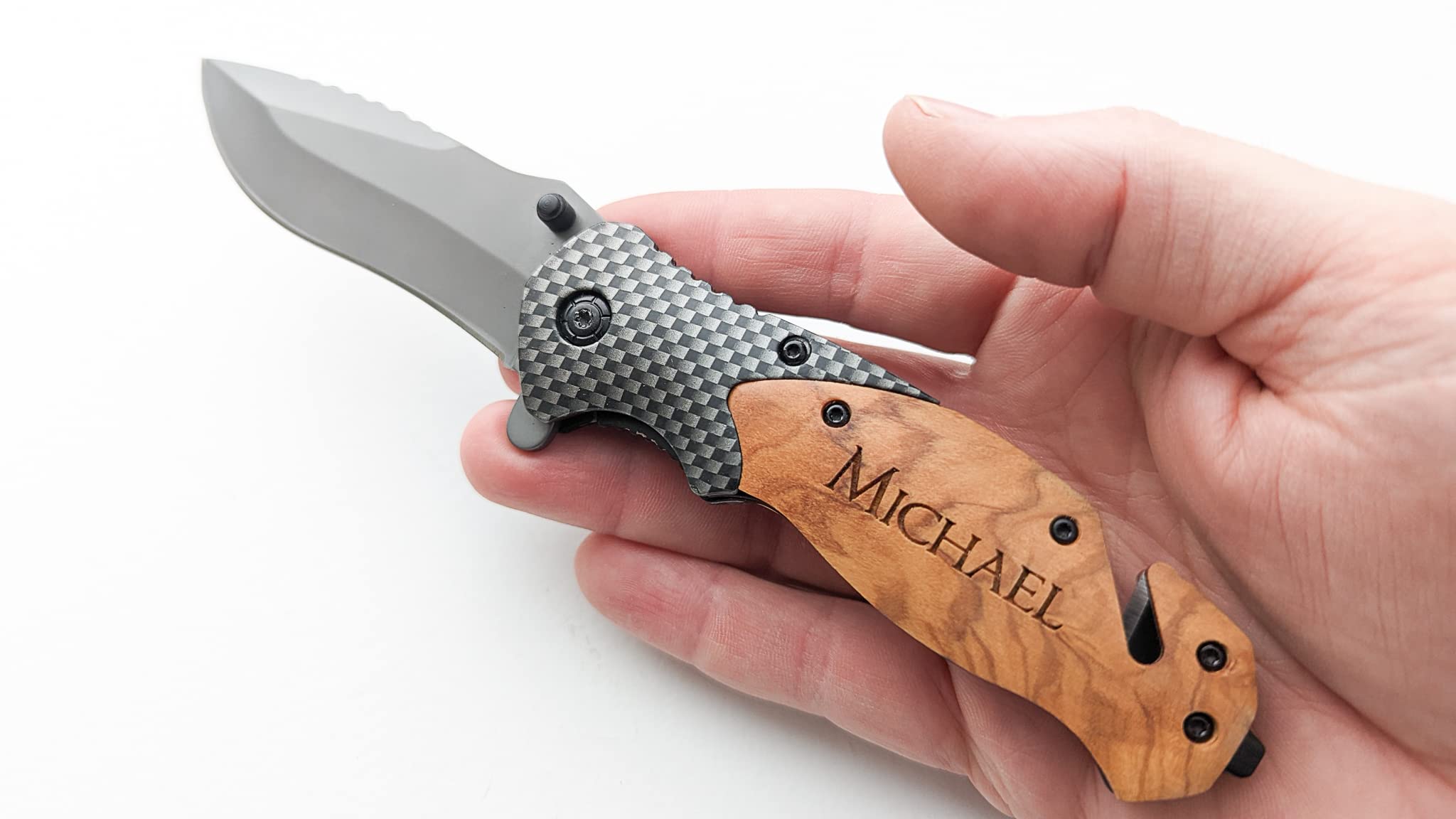 Personalized Engraved Wood Handle Pocket Knife - Personalized Gift for Men - Custom Box Included