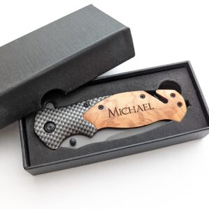 Personalized Engraved Wood Handle Pocket Knife - Personalized Gift for Men - Custom Box Included