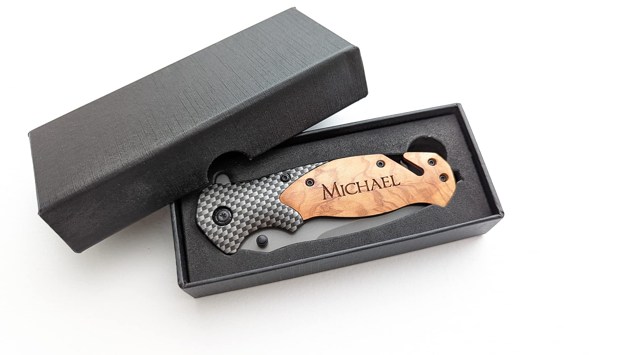 Personalized Engraved Wood Handle Pocket Knife - Personalized Gift for Men - Custom Box Included