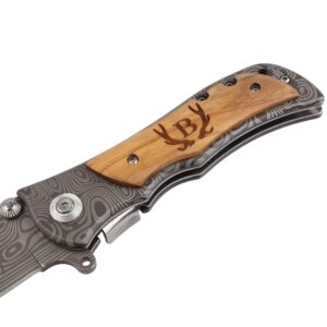 Fanfoobi Laser Engraved Pocket Knife with monogrammed B(from Alphabet 26 A-Z), Men Anniversary Present, Knife For Men