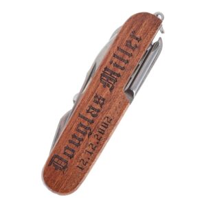 Personalized Pocket Knife, Custom Engraved wooden handle 8-Function Multi-Tool Pocket Knife, Gifts For Men, Dad, Husband, Brother (Rosewood-01)