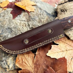 WINTERFELL Personalized Fixed Blade Damascus Hunting Knife with Sheath, Engraved Custom Gifts For Hunter, Customized Gift For Husband, Dad, Son, Unique Father's Day Gift (Brown)