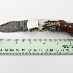 WINTERFELL Personalized Damascus Steel Pocket Folding Knife Stag Antler Handle 6.5", Customized Gift for Husband Dad, Custom Groomsmen Gifts, Best Man Gifts for Wedding