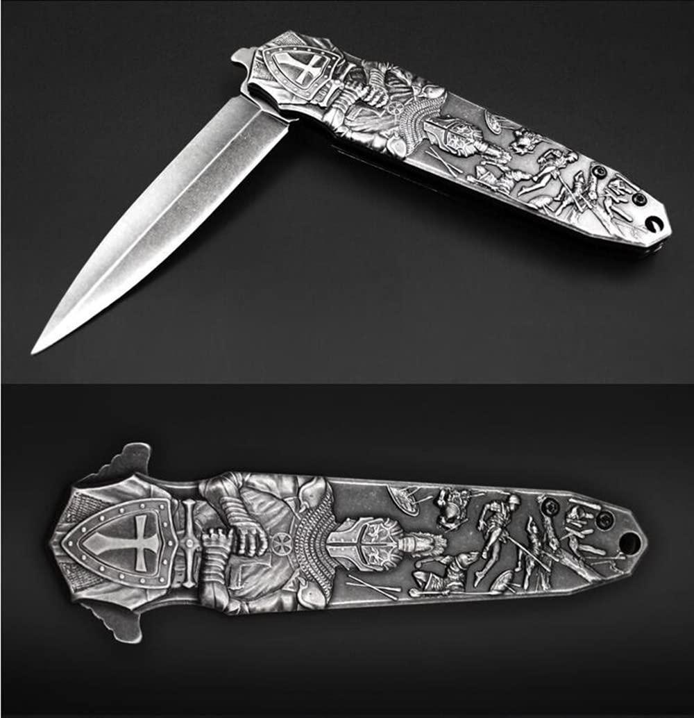 AULAKNIV Collection 3D Knight Engraved Folding Knife Pocket Survival EDC Tools Outdoor Tactical Hunting Knives