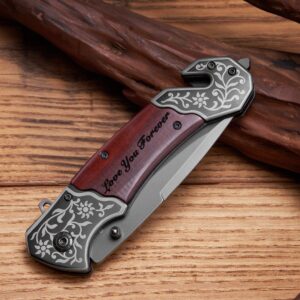 KetDirect Personalized Engraved Folding Knife for Boyfriend Husband from Wife Girlfriend for Valentines Anniversary Birthday Christmas - Men Camping Hunting Knives - Pocket Clip and Belts Cutter