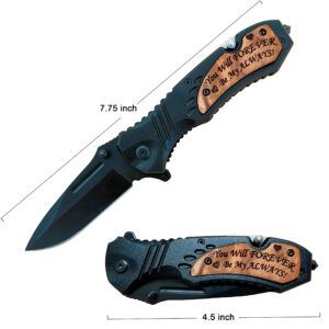 Smoky Tree Wedding Anniversary Present for Him - Gifts for Men Who Have Everything - Birthday Gift for Husband, Boyfriend - Fishing Gift for Men - Engraved Pocket Knives Multitool (You will forever)