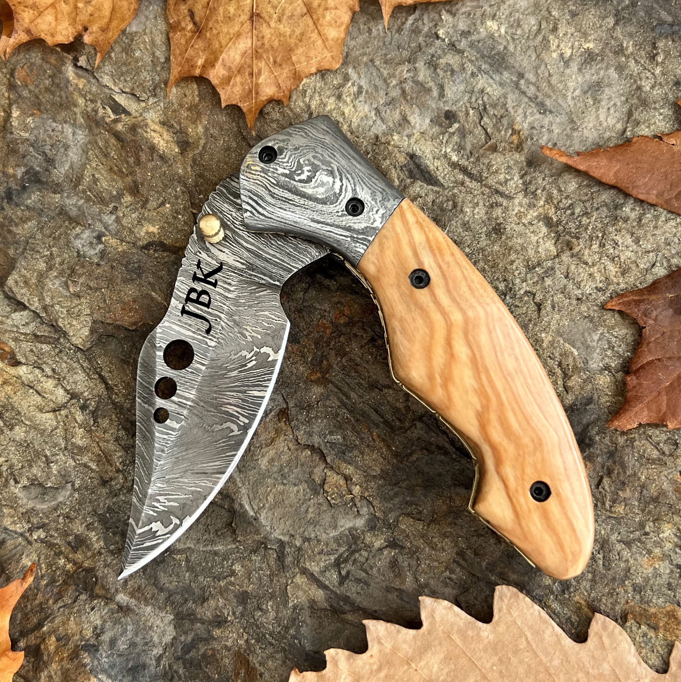 Personalized Engraved Pocket Knife With Wood Handle - 7.5" Handmade Gift Folding Knife For Men With Leather Sheath - Ideal Gift for Any Occasion, Especially as a Birthday or Father's Day Gift