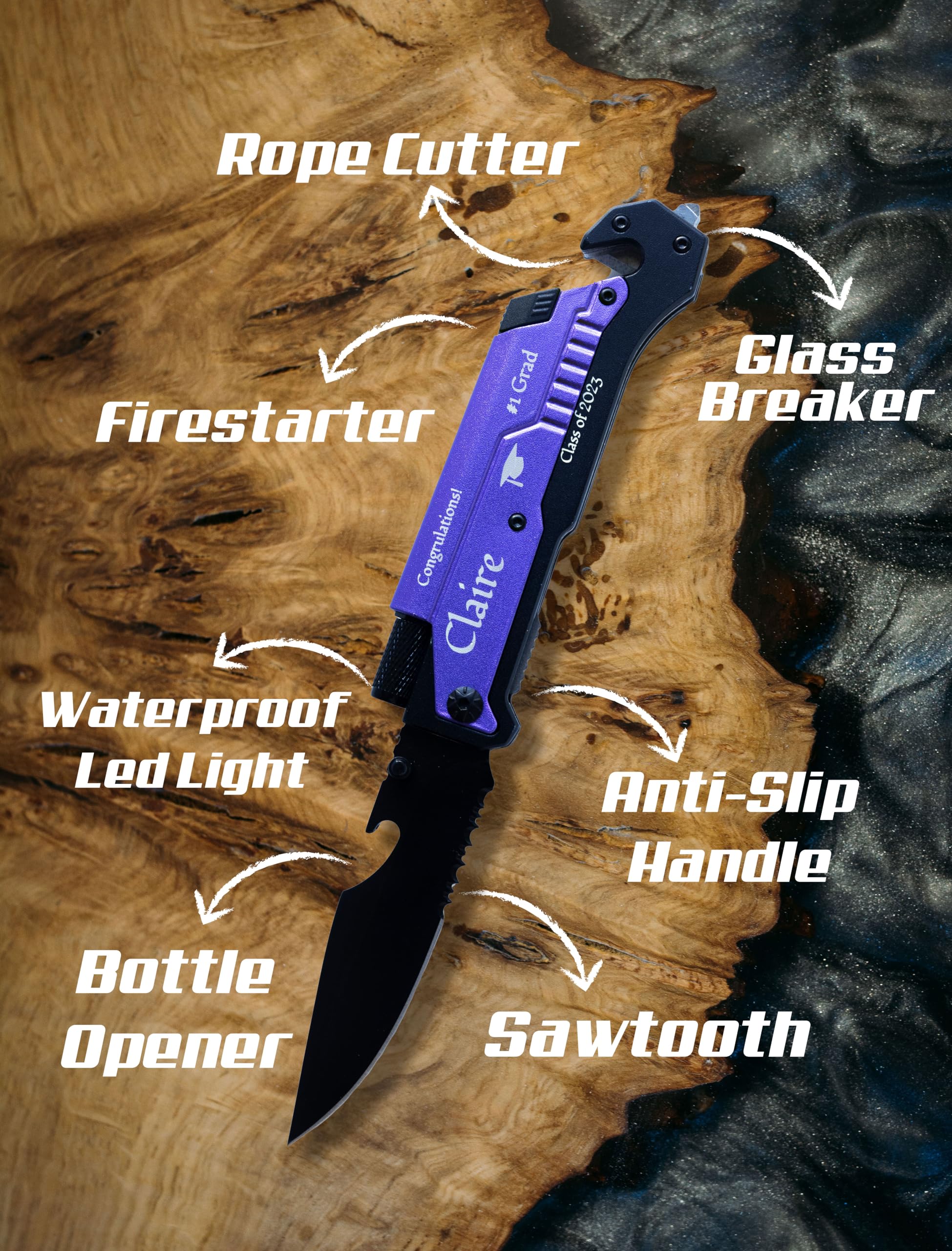 Home and Plan Personalized Engraved Pocket Knife Gift, Purple - Customized Pocket Knives Christmas Gifts for Men & Women with Velvet Pouch