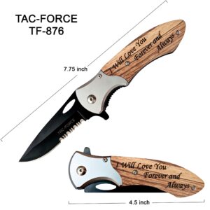 Engraved Pocket Knife for Mens - Anniversary Unique Gifts For Him - Wood Handle Folding Knife with Clip - Christmas Birthday Gift - Presents for Men, Husband, Boyfriend Gifts (Forever and Always)