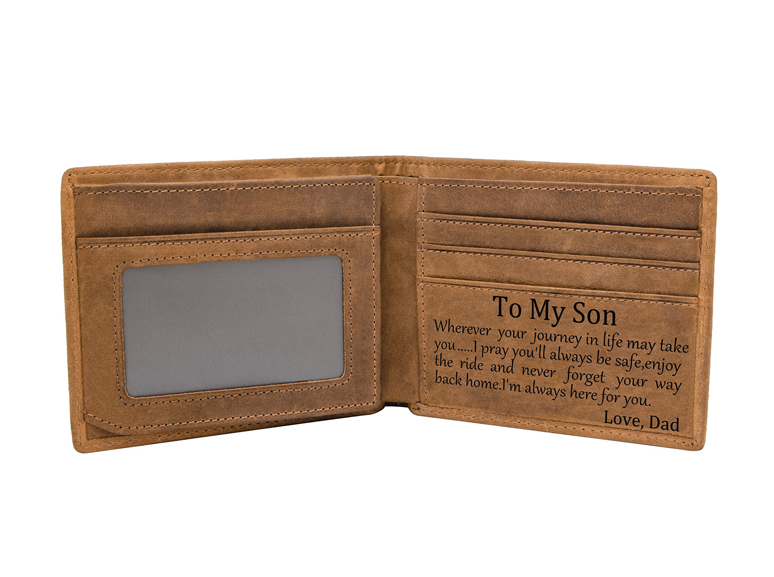 K KENON Mom Son Wallet - Engraved Leather Men Wallet-The Perfect Personalized Son Gift From Mom And Dad (Wallets-For Son From Dad)