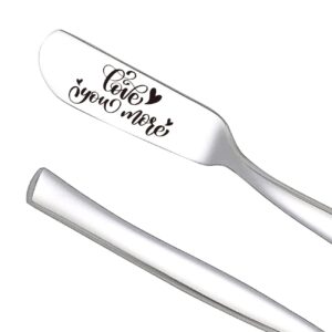 Love You More Funny Butter Knife, Engraved Stainless Steel Peanut Butter Spreader Cream Cheese Knives, Novelty Anniversary Christmas Gifts for Sandwich Bread Toast Butter Lover