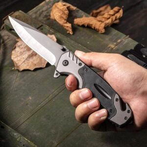 IOCBYHZ Pocket Knife, Stainless Steel Tactical Folding Knife, Outdoor Survival Folding Pocket Knife/Rescue Knife 4'' Blade with Liner Lock Pocketclip, Ideal for Hiking Camping Hunting Fishing EDC