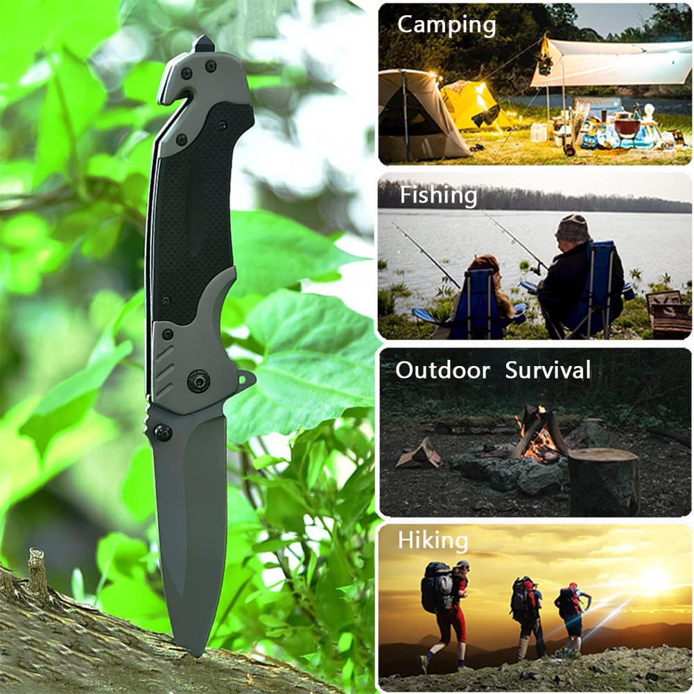 IOCBYHZ Pocket Knife, Stainless Steel Tactical Folding Knife, Outdoor Survival Folding Pocket Knife/Rescue Knife 4'' Blade with Liner Lock Pocketclip, Ideal for Hiking Camping Hunting Fishing EDC