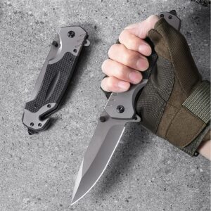 IOCBYHZ Pocket Knife, Stainless Steel Tactical Folding Knife, Outdoor Survival Folding Pocket Knife/Rescue Knife 4'' Blade with Liner Lock Pocketclip, Ideal for Hiking Camping Hunting Fishing EDC