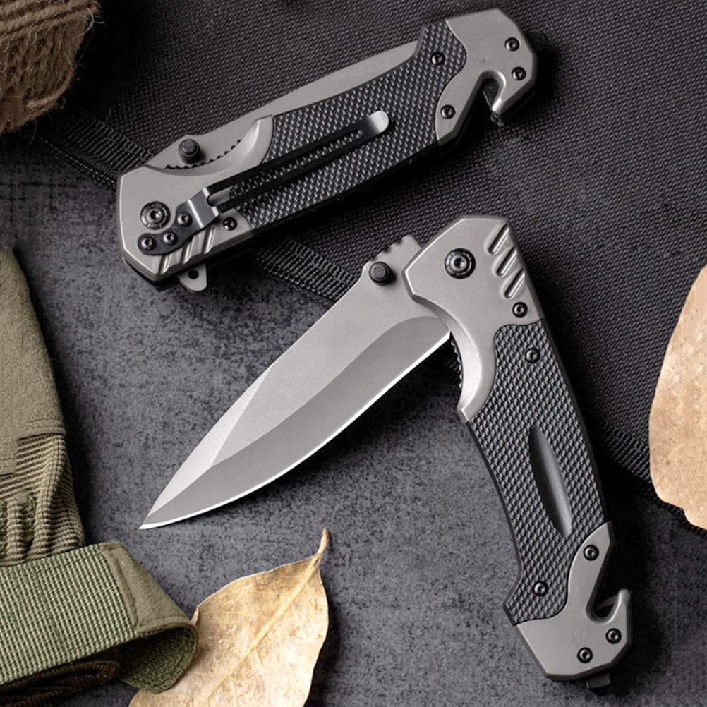 IOCBYHZ Pocket Knife, Stainless Steel Tactical Folding Knife, Outdoor Survival Folding Pocket Knife/Rescue Knife 4'' Blade with Liner Lock Pocketclip, Ideal for Hiking Camping Hunting Fishing EDC