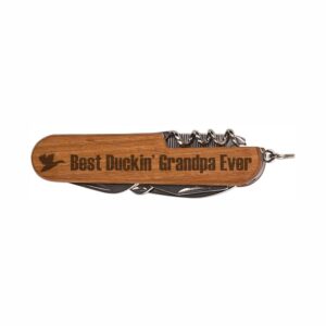 funny grandpa gifts best duckin grandpa ever wooden 8-function multi-tool pocket knife laser engraved dark wood folding knife