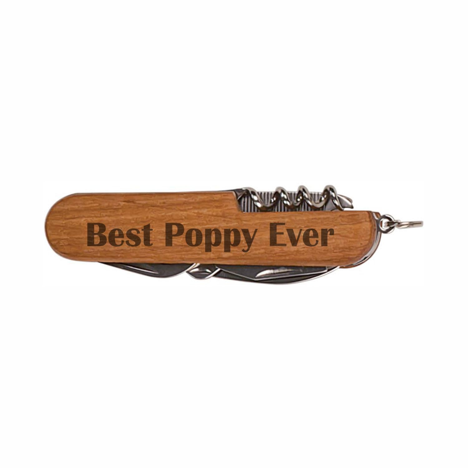 Grandpa Gifts Best Poppy Ever Wooden 8-Function Multi-Tool Pocket Knife Laser Engraved Dark Wood Folding Knife Fathers Day, Christmas Present