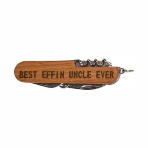 funny uncle gifts best effin uncle ever wooden 8-function multi-tool pocket knife laser engraved dark wood folding knife fathers day