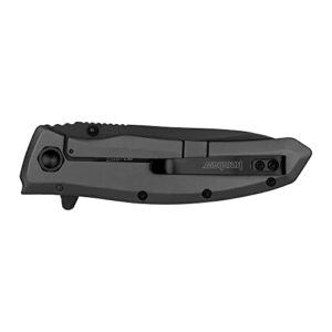 Kershaw Grid Folding Pocket Knife, 3.7 inch Black Serrated Blade, Steel Handle, Pocketclip