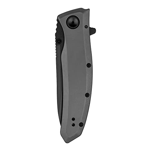 Kershaw Grid Folding Pocket Knife, 3.7 inch Black Serrated Blade, Steel Handle, Pocketclip