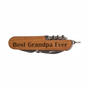 grandpa gifts best grandpa ever wooden 8-function multi-tool pocket knife laser engraved dark wood folding knife fathers day, christmas