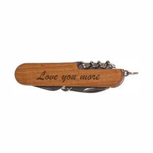 Love you more Wooden 8-Function Multi-Tool Pocket Knife Laser Engraved Dark Wood Folding Knife Birthday, Christmas Present