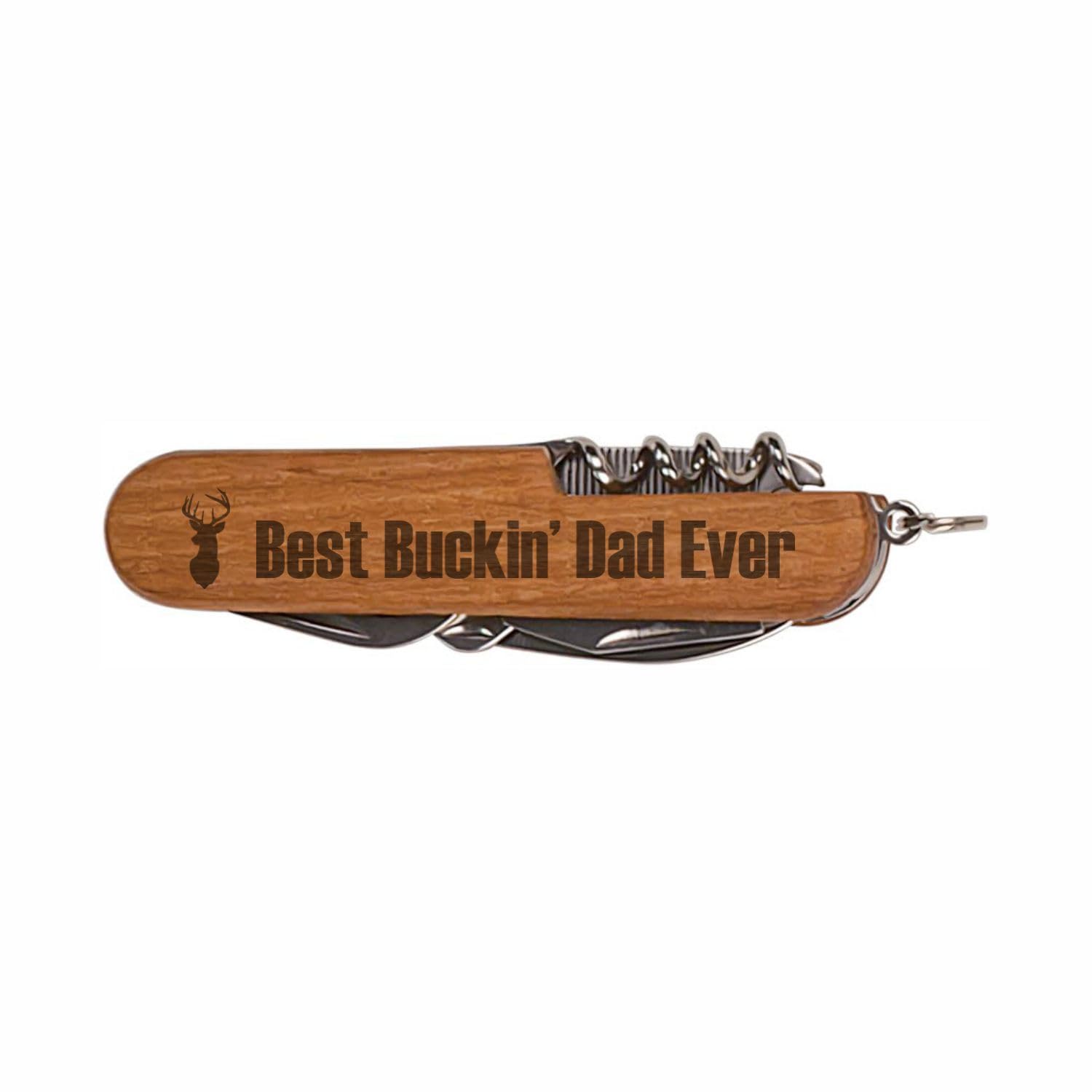 Funny Dad Gifts Best Buckin Dad Ever Wooden 8-Function Multi-Tool Pocket Knife Laser Engraved Dark Wood