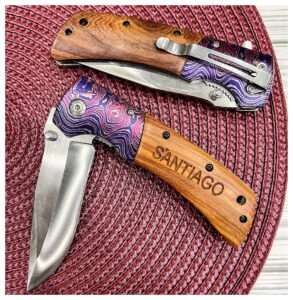 gifts for men - custom engraved pocket knife - fishing camping hunting personalized gift sturdy wooden handle & sharp thick blade, perfect for dad boyfriend groomsmen husband son father's day anniversary birthday valentines & more (knife engraved)