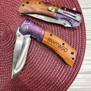 Gifts for Men - Custom Engraved Pocket Knife - Fishing Camping Hunting Personalized Gift Sturdy Wooden Handle & Sharp Thick Blade, Perfect for Dad Boyfriend Groomsmen Husband Son Father's Day Anniversary Birthday Valentines & More (Knife Engraved)