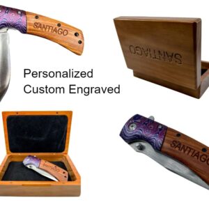 Gifts for Men - Custom Engraved Pocket Knife - Fishing Camping Hunting Personalized Gift Sturdy Wooden Handle & Sharp Thick Blade, Perfect for Dad Boyfriend Groomsmen Husband Son Father's Day Anniversary Birthday Valentines & More (Knife Engraved)