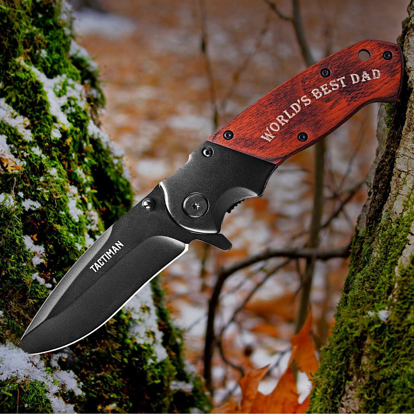 TACTIMAN Gifts for Dad from Daughter Son Wife, Dads Gifts, Fathers Gifts, Birthday Anniversary Fathers Day Christmas Gift for Dad, Engraved WORLD'S BEST DAD Fathers Gifts, Pocket Knife Gift for Dad