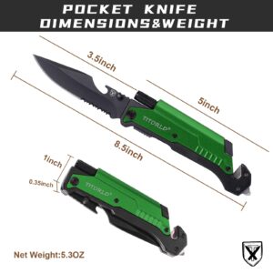 Gifts for Men Dad Him, Anniversary Birthday Gifts for Him, Engraved Pocket Knife, Unique Camping Hiking Fishing Present, 7 in 1 Multitool Folding Knives with LED Light Fire Starter(Green)