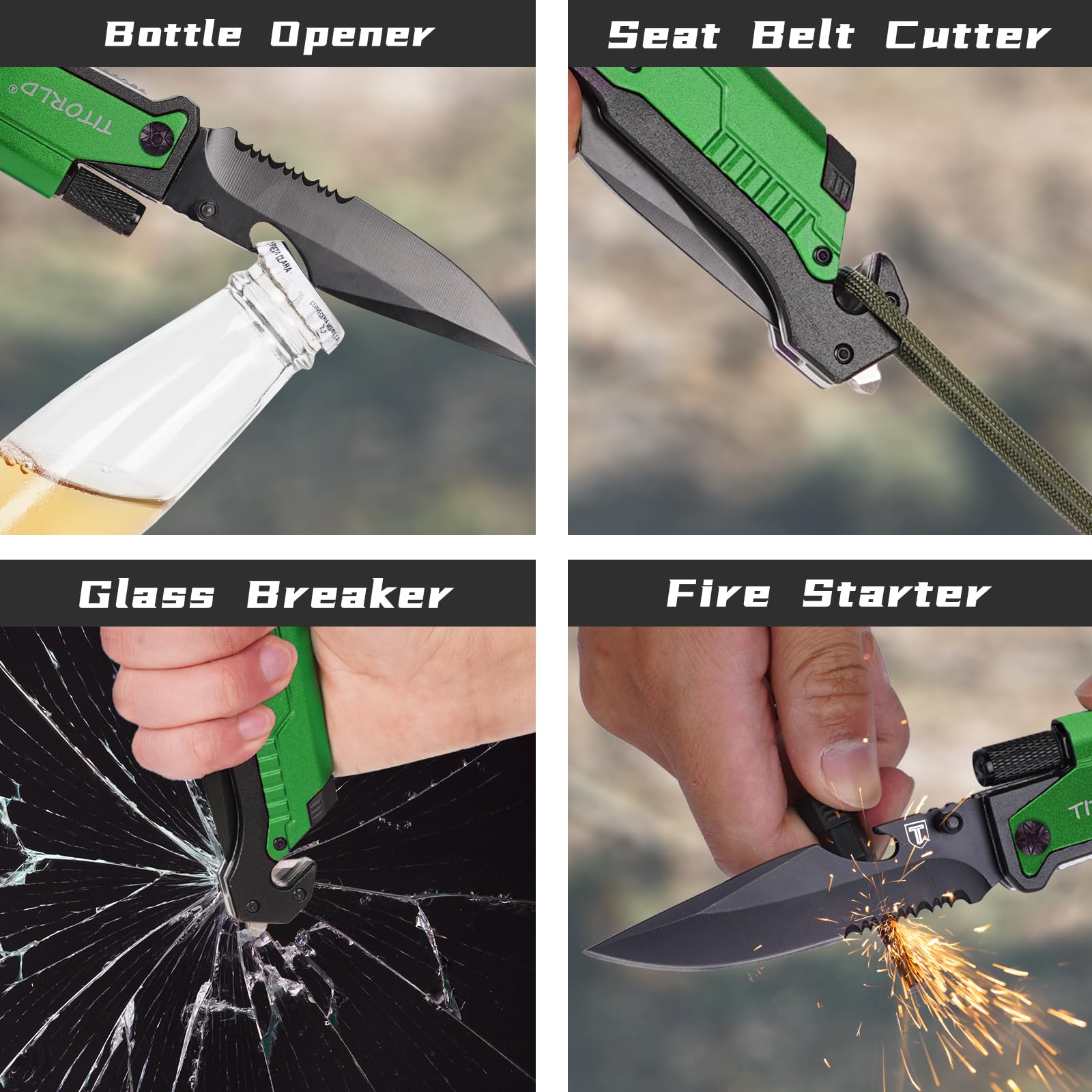 Gifts for Men Dad Him, Anniversary Birthday Gifts for Him, Engraved Pocket Knife, Unique Camping Hiking Fishing Present, 7 in 1 Multitool Folding Knives with LED Light Fire Starter(Green)