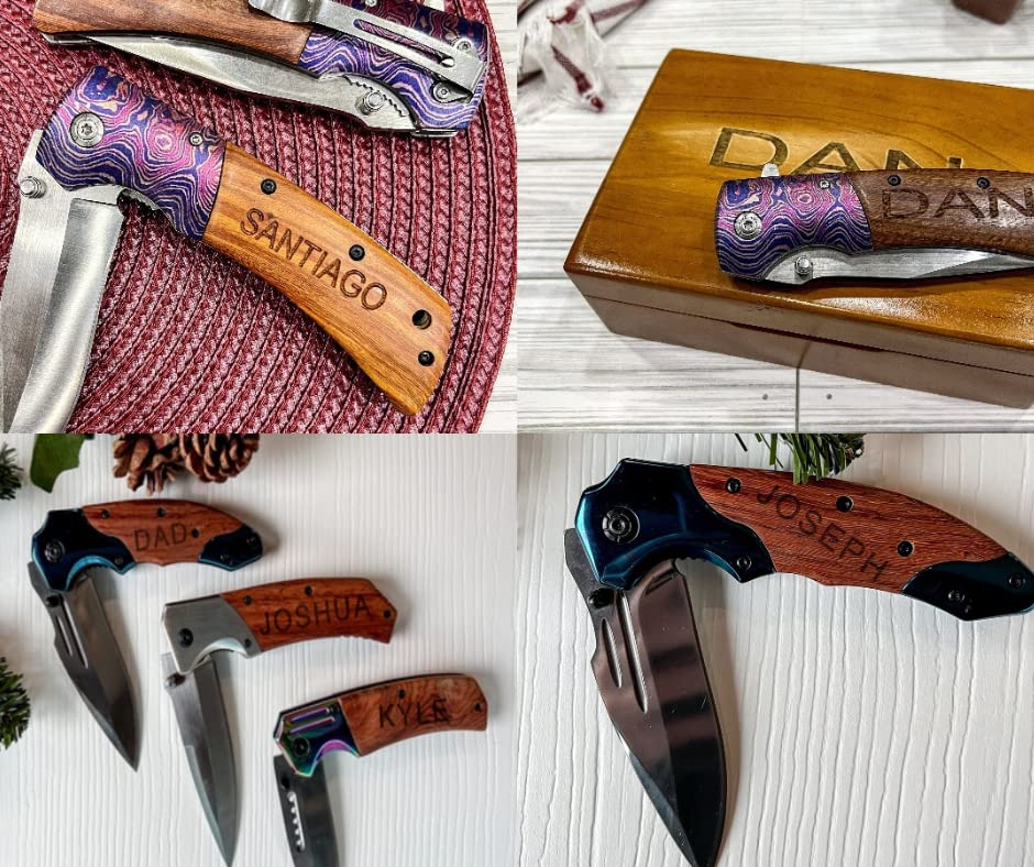 Wood Shop Engraved Pocket Knife Gifts For Men Stainless Steel 5" Blade With Ultra-Secure & Comfortable Belt Clip Personalized Engraved Knive for Everyday Carry, Groomsmen Camping Birthday Father's Day Or A Gift For Your Guys - This Knife Is The Perfect Ch