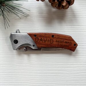 Wood Shop Engraved Pocket Knife Gifts For Men Stainless Steel 5" Blade With Ultra-Secure & Comfortable Belt Clip Personalized Engraved Knive for Everyday Carry, Groomsmen Camping Birthday Father's Day Or A Gift For Your Guys - This Knife Is The Perfect Ch