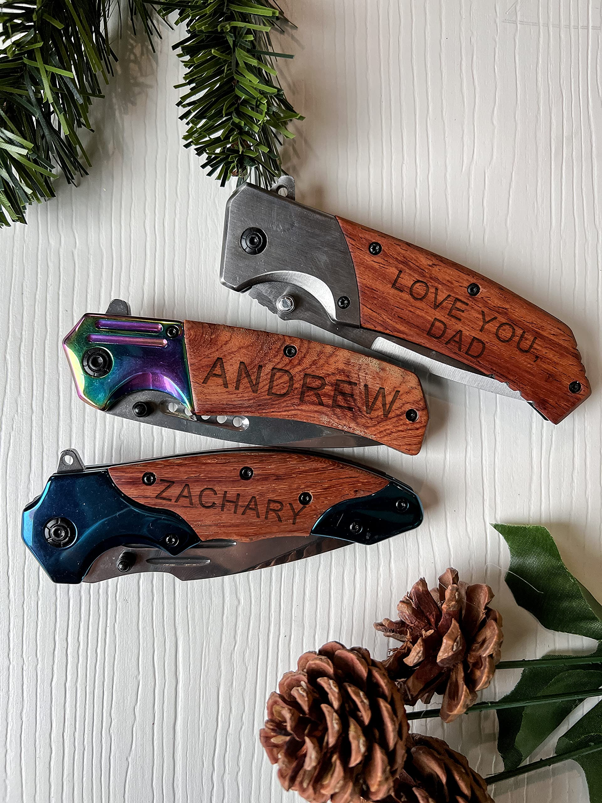 Wood Shop Engraved Pocket Knife Gifts For Men Stainless Steel 5" Blade With Ultra-Secure & Comfortable Belt Clip Personalized Engraved Knive for Everyday Carry, Groomsmen Camping Birthday Father's Day Or A Gift For Your Guys - This Knife Is The Perfect Ch