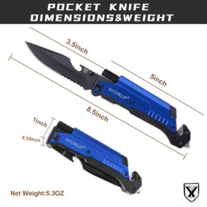 Gifts for Men Dad Him, Anniversary Birthday Gifts for Him, Engraved Pocket Knife, Unique Camping Hiking Fishing Present, 7 in 1 Multitool Folding Knives with LED Light Fire Starter(Blue)