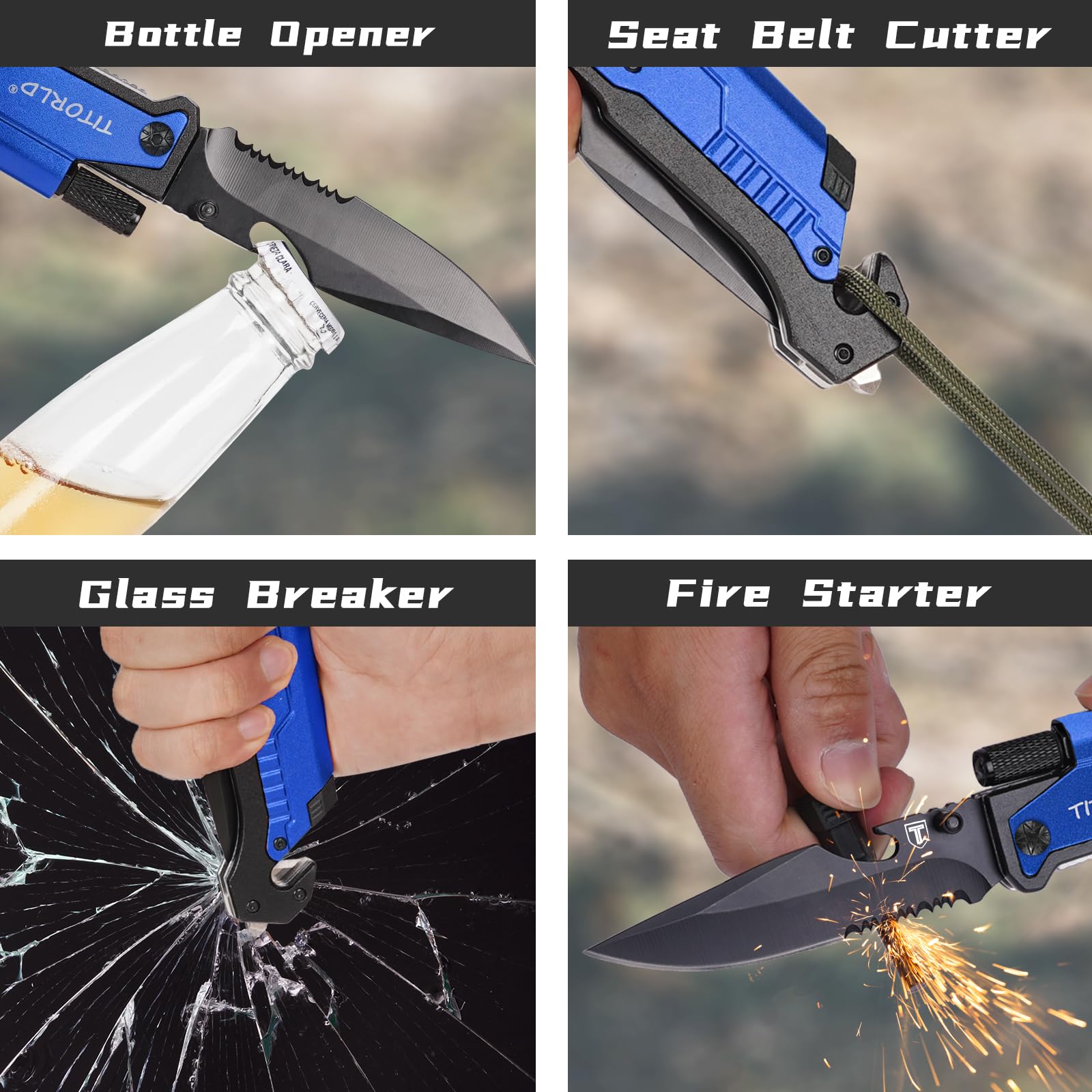 Gifts for Men Dad Him, Anniversary Birthday Gifts for Him, Engraved Pocket Knife, Unique Camping Hiking Fishing Present, 7 in 1 Multitool Folding Knives with LED Light Fire Starter(Blue)