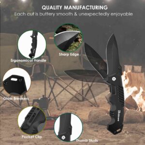 BRILLIRARE Pocket Knife, Folding Tactical Knives Blade 2.6in, Foldable Survival Small Knife with Clip, Button Lock & Glass Breaker, Everyday Carry EDC Knife for Hunting Camping Hiking